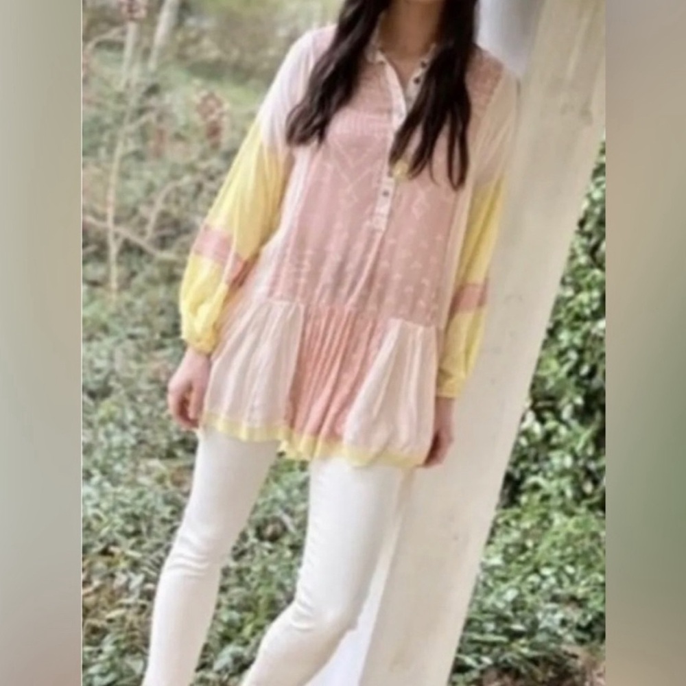Free People Shibori Yellow Pink Tunic Mini Dress Size S - Picture 8 of 8